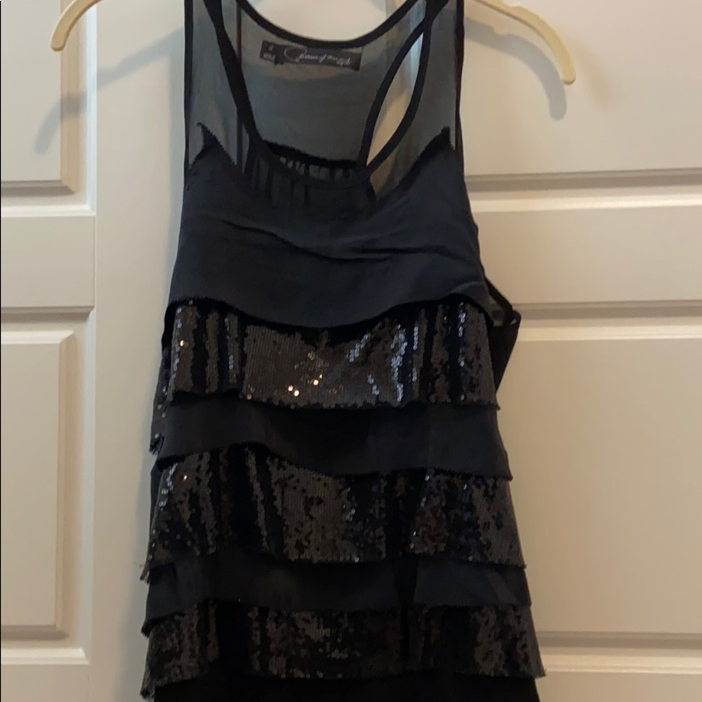 Sequin layered sheer black tank top